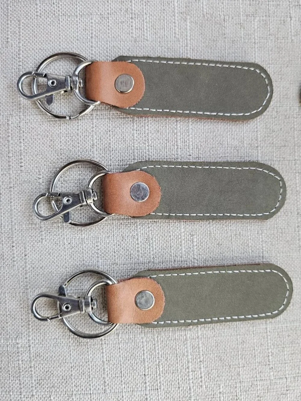 Lot of 6 Keychains Double Sided Genuine Leather Handmade Keys Holder Brown/Olive